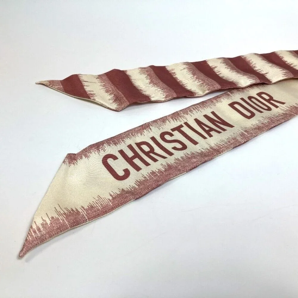 UNUSED DIOR Logo Mitsua Twilly Scarf silk Beige x Dusty Pink